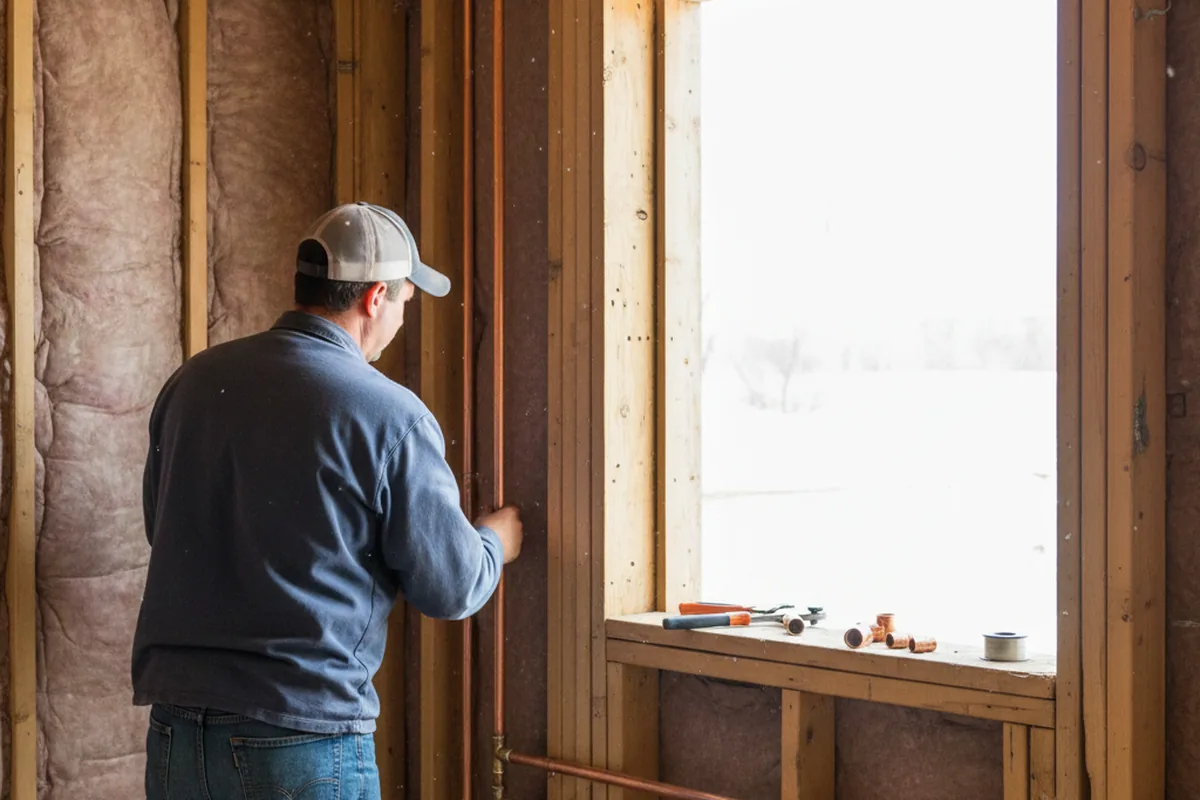 Licensed plumber running new copper supply lines in a Goodland home
