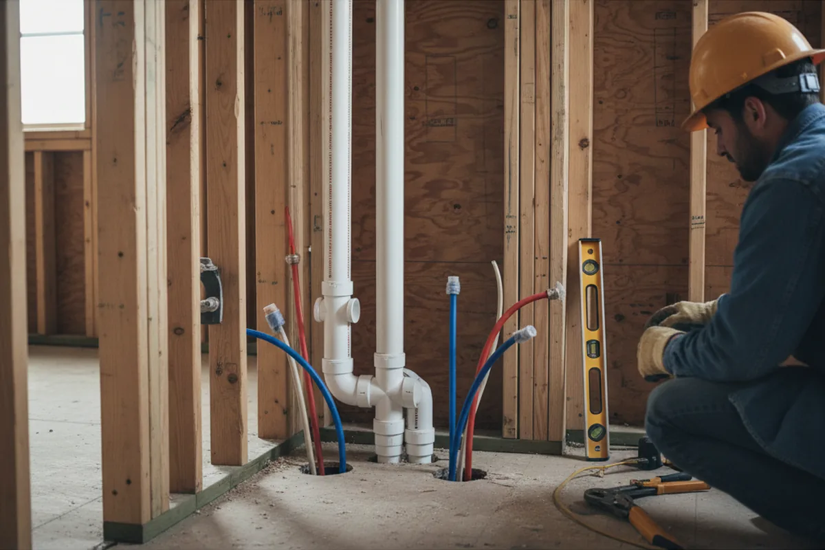 Drain and supply rough-in during Sump Pump Repair in Goodland